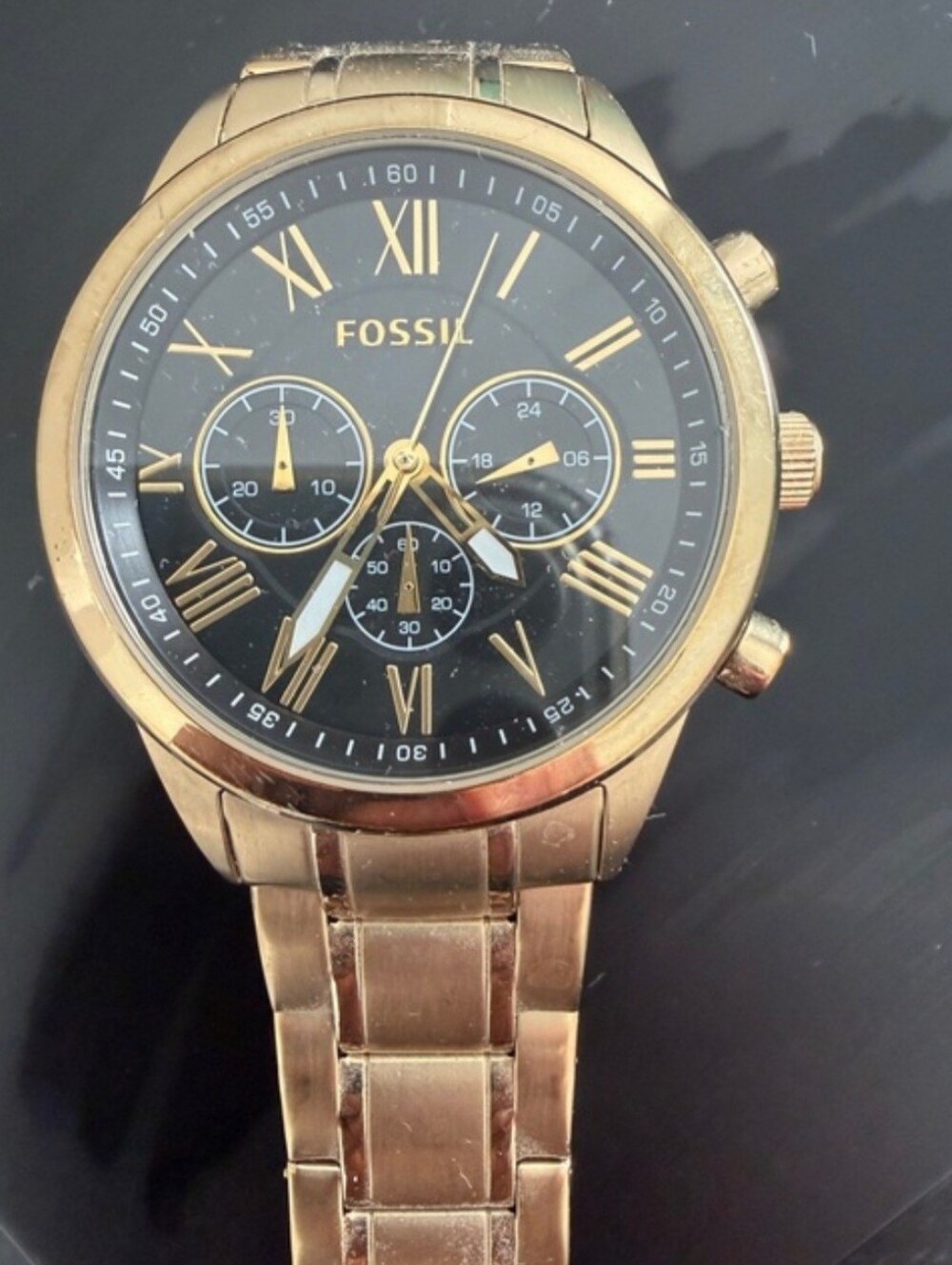 Fossil Men's Gold-Tone Chronograph Watch with Black Dial